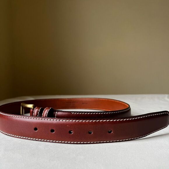 Jos A Bank Italian Leather Dress Belt Cognac Brown Brass Buckle Size 36 - Picture 6 of 8